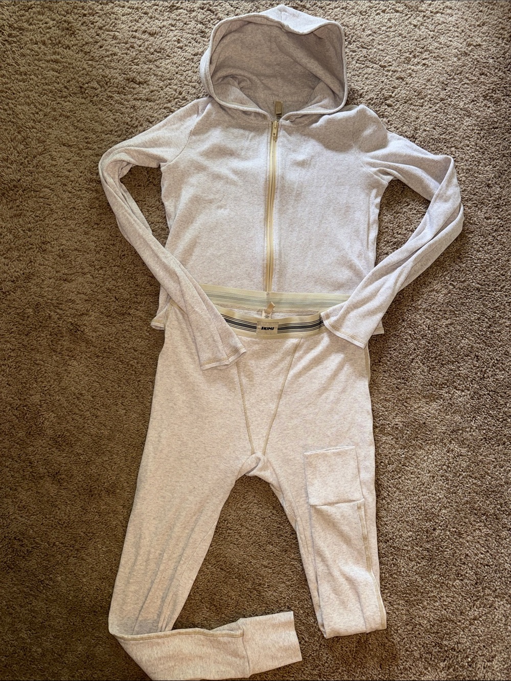 SKIMS SET OATMEAL Heathered Cream Zip-Front Hoodie & leggings